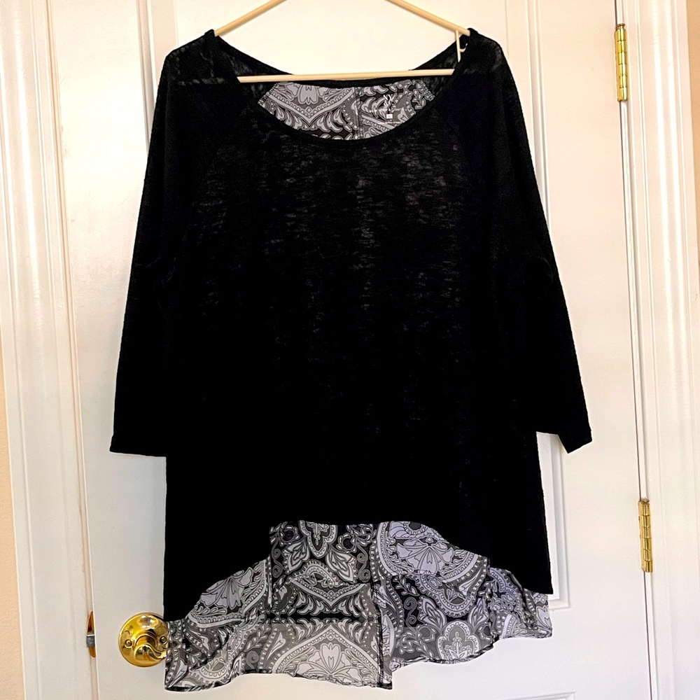 NY & C XL black 2 layer lightweight Black & paisley blouse
